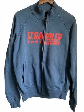 Ducati Scrambler Motorcyle Blue Star Full Zip Sweatshirt Jacket Men's Large